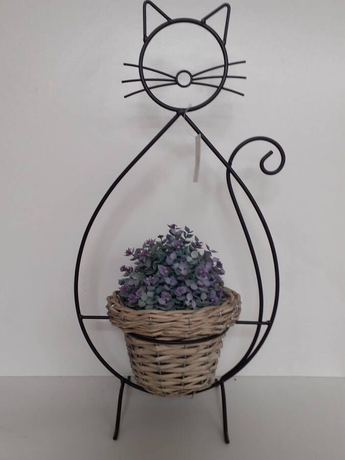 Clayre & Eef Bloempot Kat 27x16x52 cm Zwart Ijzer Bloempot binnen