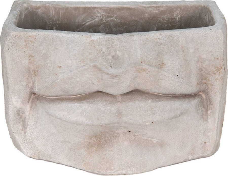 Clayre & Eef Bloempot Mond 21x13x14 Cm Grijs Steen Bloempot Binnen Plantenpot Plant Pot Grijs Bloempot Binnen