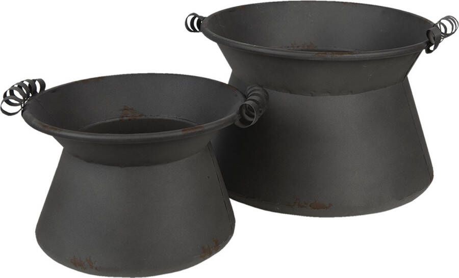 Clayre & Eef Bloempotten Binnen Set van 2 Ø 28*20 cm Ø 22*16 cm Grijs Ijzer Rond Plantenpot