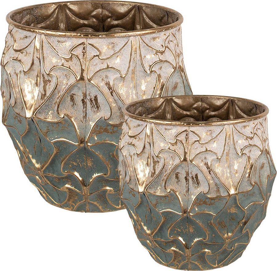 Clayre & Eef Bloempot Set van 2 Ø 39 Ø 33 cm Groen Ijzer Plantenpot