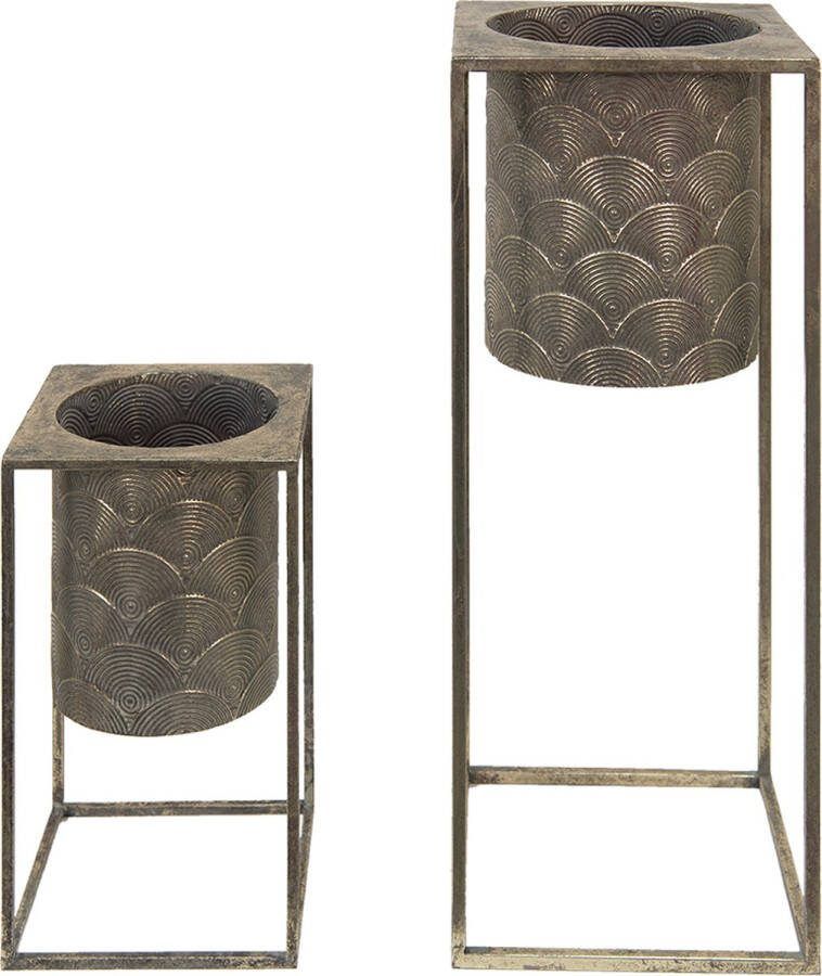 Clayre & Eef Bloempotten Set Van 2 Goudkleurig Bruin Ijzer Plantenpot Plantenhouder Goudkleurig Plantenpot