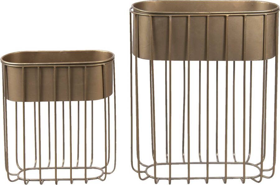 Clayre & Eef Bloempotten Set Van 2 Goudkleurig Metaal Plantenpot Plantenhouder Decoratie Pot Goudkleurig Plantenpot