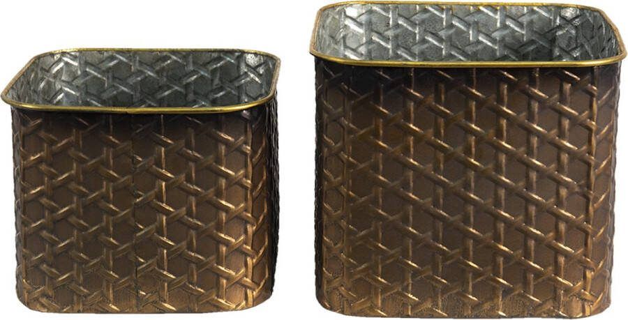 Clayre & Eef Bloempot Set van 2 Koperkleurig Ijzer Vierkant Plantenpot