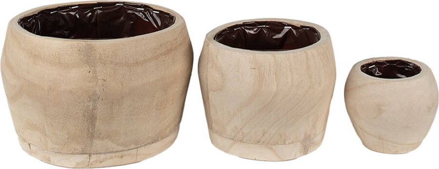 Clayre & Eef Bloempot Set van 3 Ø 24 Ø 18 Ø 12 cm Bruin Hout Rond Plantenpot