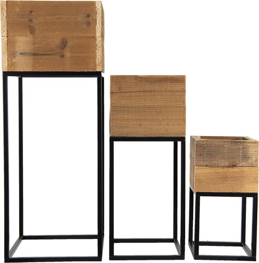 Clayre & Eef Bruine Planthouder (3) 28*28*75 22*22*54 18*18*34 Cm 50608