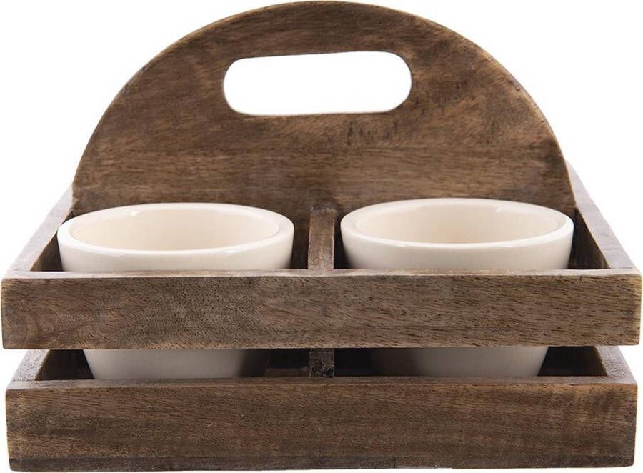 Clayre & Eef Bloempotten Binnen Set van 4 24*24*14 cm Bruin Hout Vierkant Plantenpot Plantenhouder Decoratie Pot