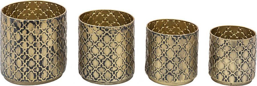 Clayre & Eef Bloempot Set Van 4 Ø 25 Ø 23 Ø 20 Ø 17 Cm Goudkleurig Ijzer Plantenpot Plantenhouder Goudkleurig