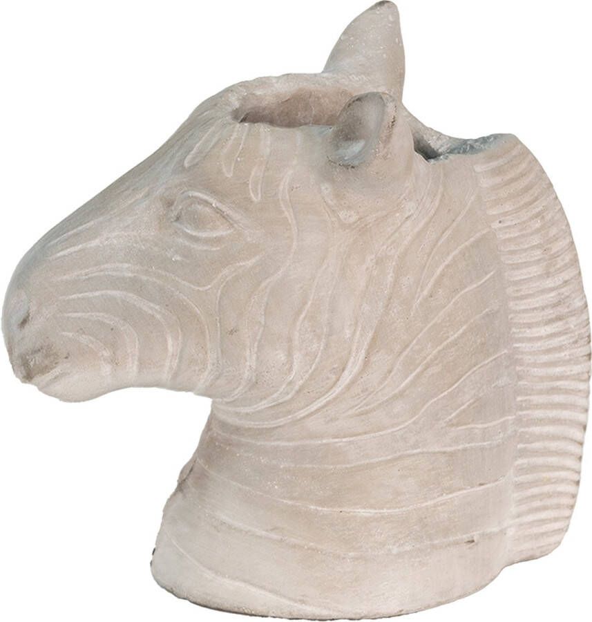 Clayre & Eef Bloempot Zebra 16x10x15 Cm Grijs Steen Bloempot Binnen Plantenpot Plant Pot Grijs Bloempot Binnen