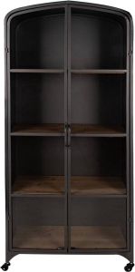 Clayre & Eef Boekenkast 70x38x158 cm Zwart Ijzer Glas Opbergkast Zwart Opbergkast