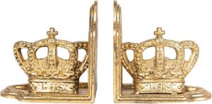 Clayre & Eef Boekensteunen Set van 2 12*7*12 cm Goudkleurig Ijzer Kroon Boekenhouders Boekensteun