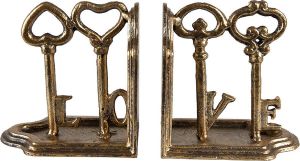 Clayre & Eef Boekensteunen Set van 2 Sleutels 23x8x13 cm Goudkleurig Ijzer Boekenhouders Goudkleurig Boekenhouders