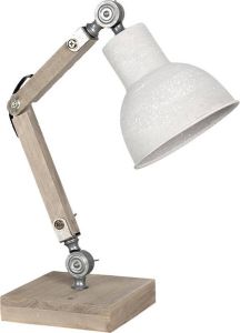 Clayre & Eef Bureaulamp 15*15*47 cm E27 max 1*60W Creme Hout ijzer Vierkant Tafellamp