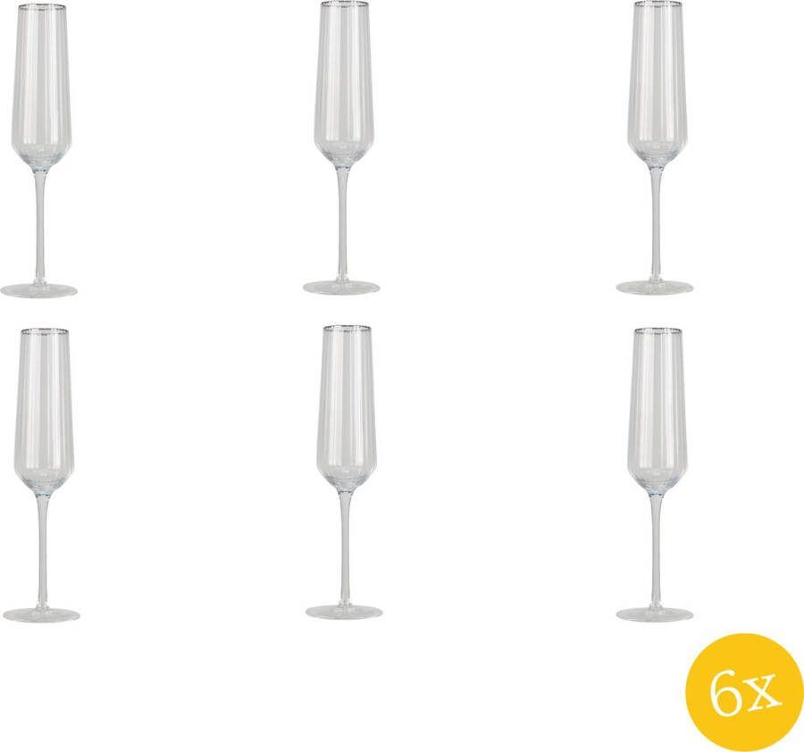 Clayre & Eef Champagneglas set van 6 stuks 250 ml Glas Wijnglas