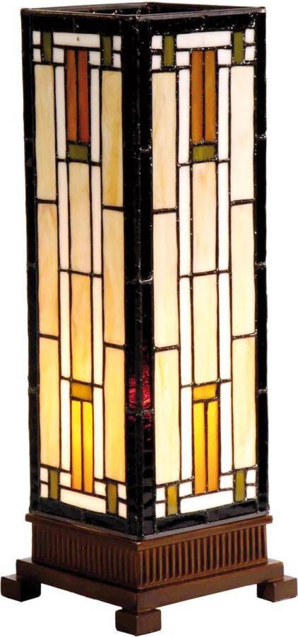 Lumilamp Tiffany Tafellamp 12*12*35 cm E14 max 1*25W Beige Bruin Glas in lood Rechthoek Art Deco Tiffany Bureaulamp Tiffany Lampen
