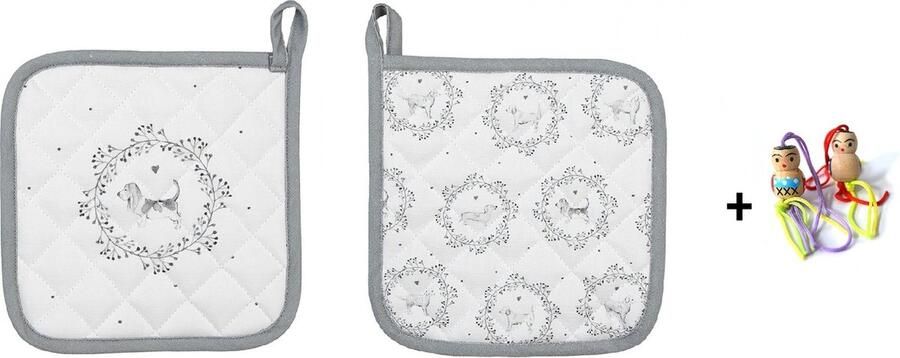 Clayre & Eef 2x Pannenlap honden grijs 20x20cm