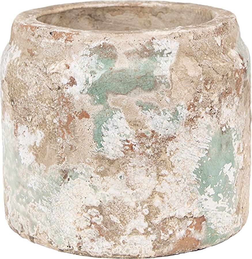 Clayre & Eef Bloempot Ø 11x9 cm Beige Groen Terracotta
