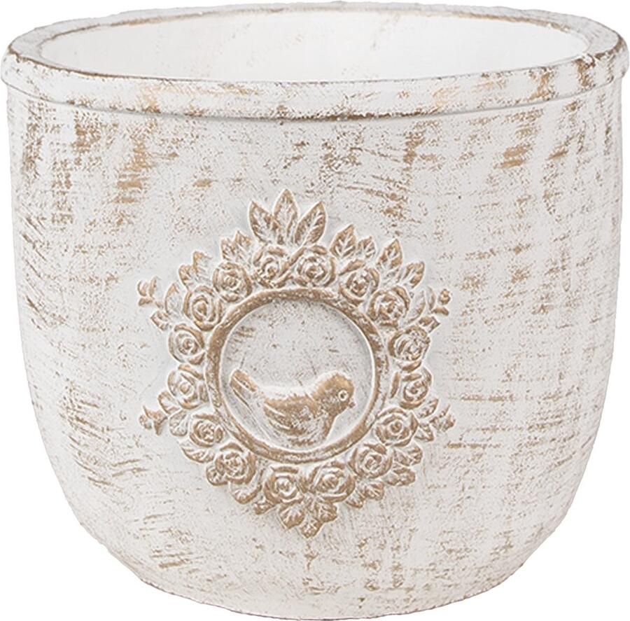 Clayre & Eef Bloempot Ø 17x14 cm Wit Steen