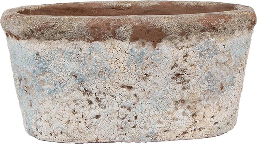 Clayre & Eef Bloempot 19x11x10 cm Beige Blauw Terracotta