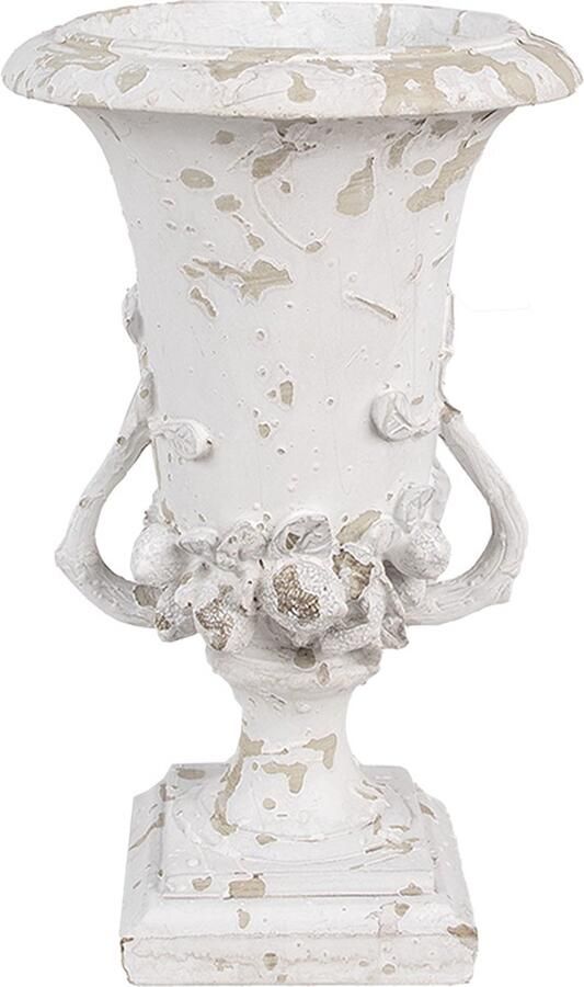 Clayre & Eef Bloempot Ø 19x28 cm Wit Beige Polyresin Decoratie Vaas