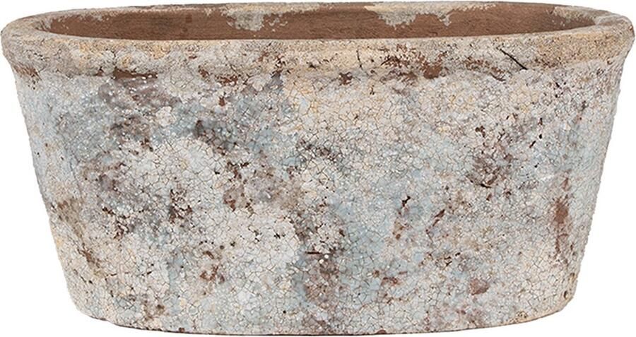 Clayre & Eef Bloempot 26x13x12 cm Beige Blauw Terracotta