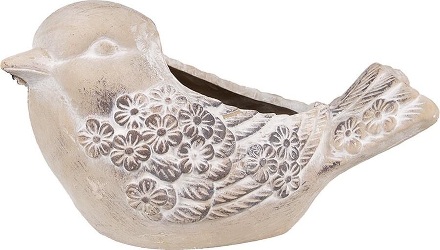 Clayre & Eef Bloempot Vogel 25x14x14 cm Beige Steen