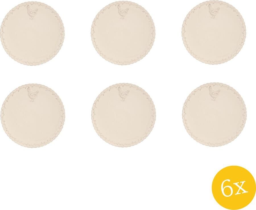 Clayre & Eef Dinerbord set van 6 stuks Ø 26 cm Beige Keramiek Rond Kip Eetbord