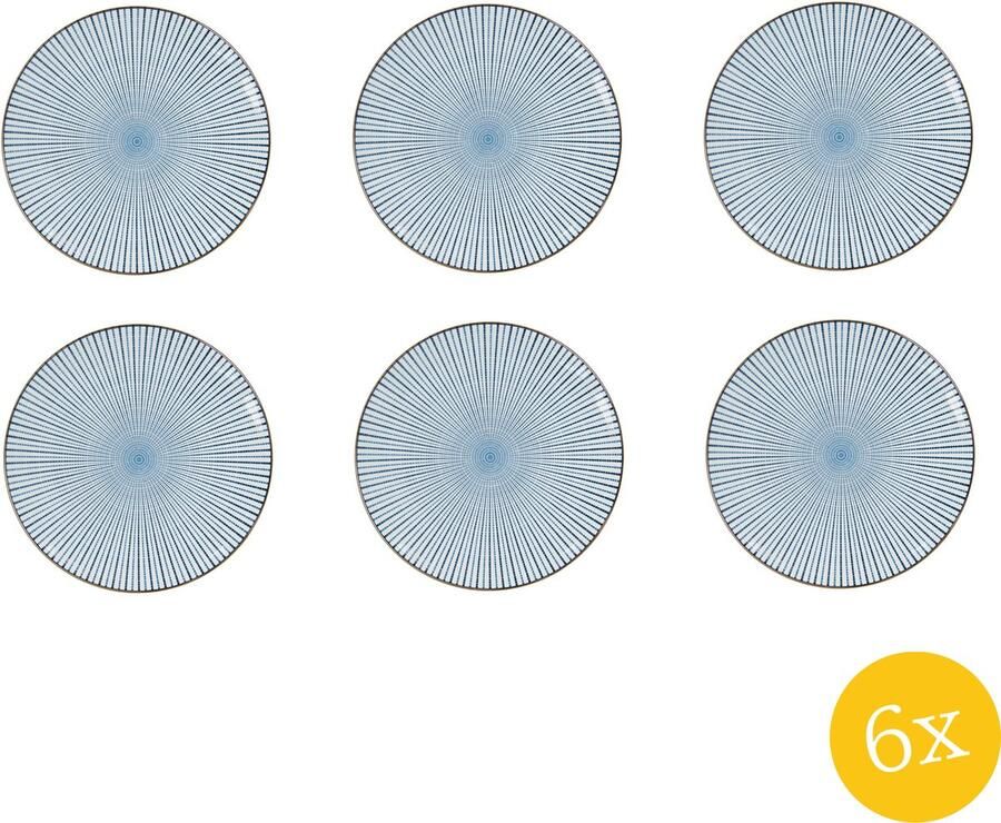 Clayre & Eef Dinerbord set van 6 stuks Ø 26 cm Blauw Keramiek Rond Eetbord
