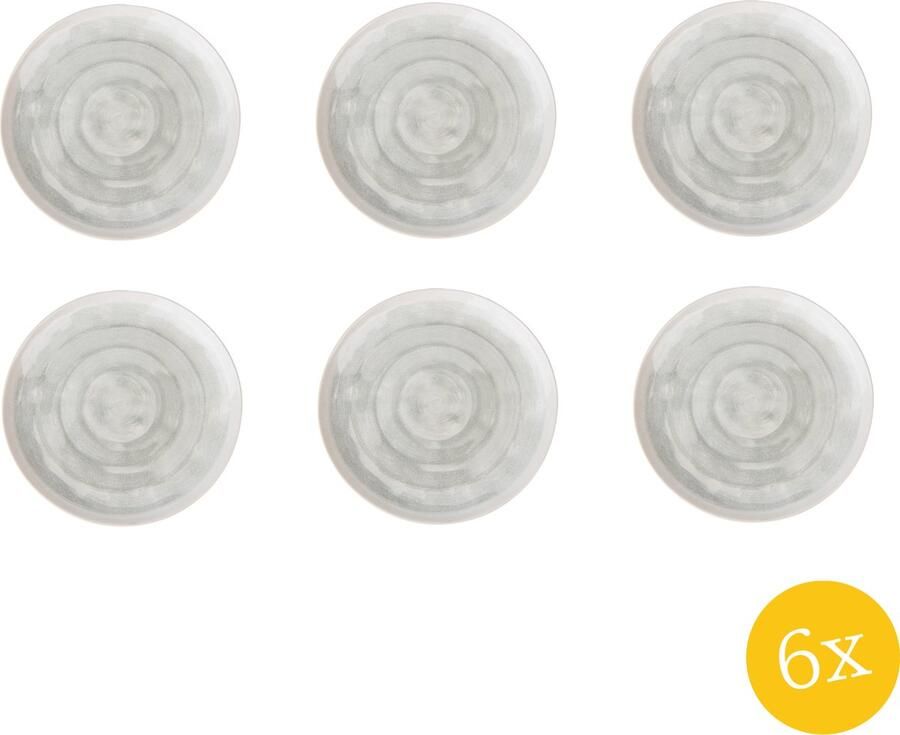 Clayre & Eef Dinerbord set van 6 stuks Ø 26 cm Grijs Groen Keramiek Rond Eetbord