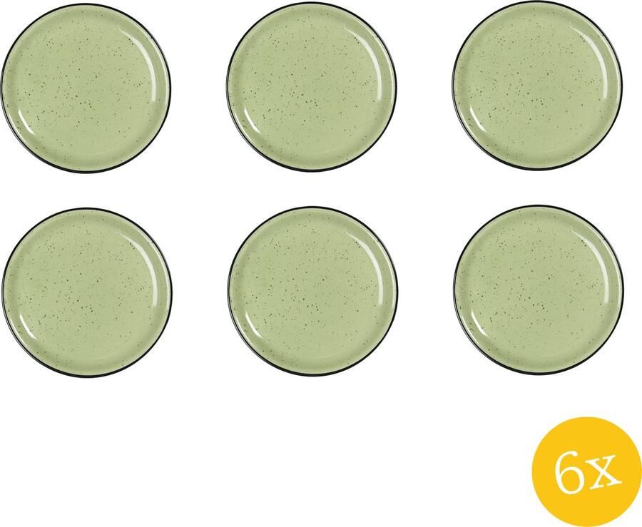 Clayre & Eef Dinerbord set van 6 stuks Ø 27 cm Groen Keramiek Rond Eetbord
