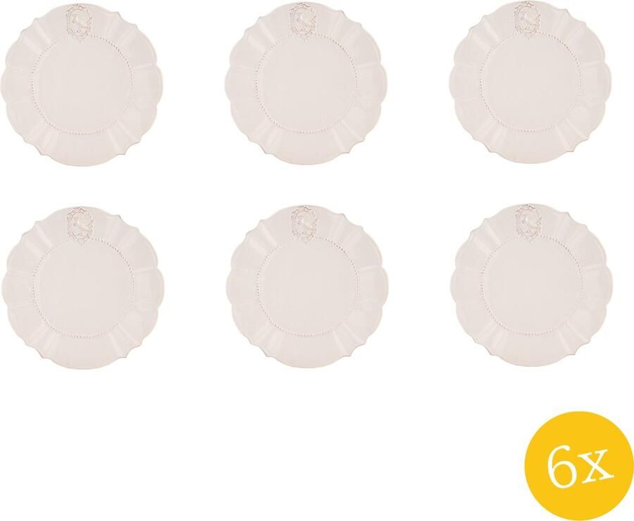 Clayre & Eef Dinerbord set van 6 stuks Ø 27 cm Wit Keramiek Rond Eetbord