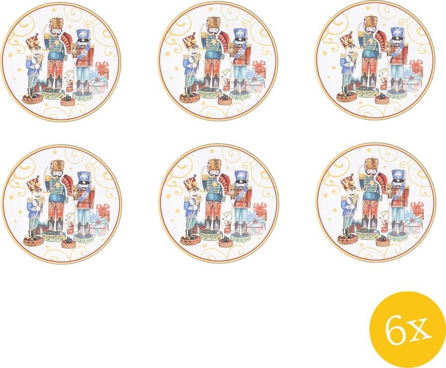 Clayre & Eef Onderbord set van 6 stuks Ø 40 cm Rood Blauw Kunststof Notenkrakers Kerstbord