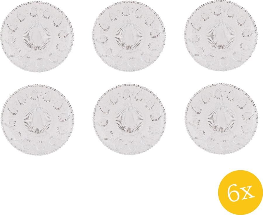Clayre & Eef Ontbijtbord set van 6 stuks Ø 20 cm Glas Rond Bord