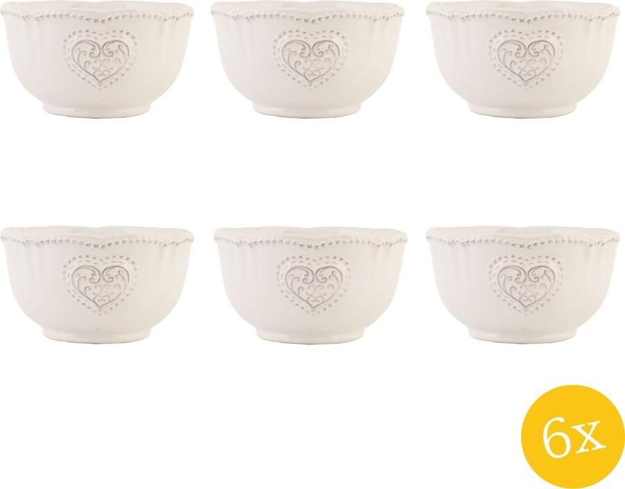 Clayre & Eef Soepkom set van 6 stuks Ø 12 cm Beige Keramiek Rond Hart Serveerkom