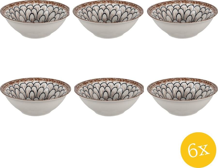 Clayre & Eef Soepkom set van 6 stuks 300 ml Wit Bruin Keramiek Serveerkom