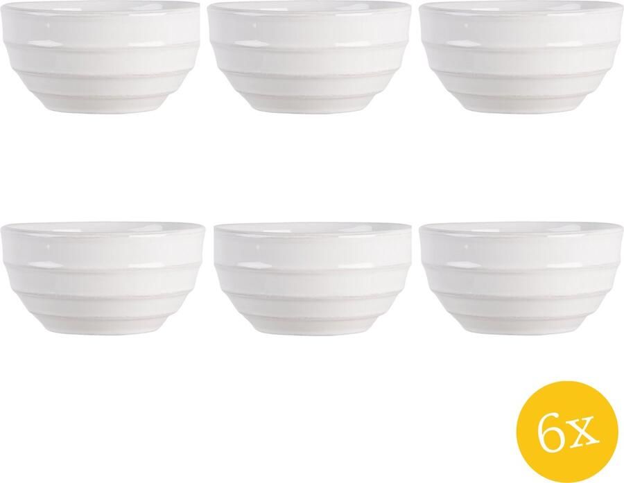 Clayre & Eef Soepkom set van 6 stuks 500 ml Wit Keramiek Rond Strepen Serveerkom