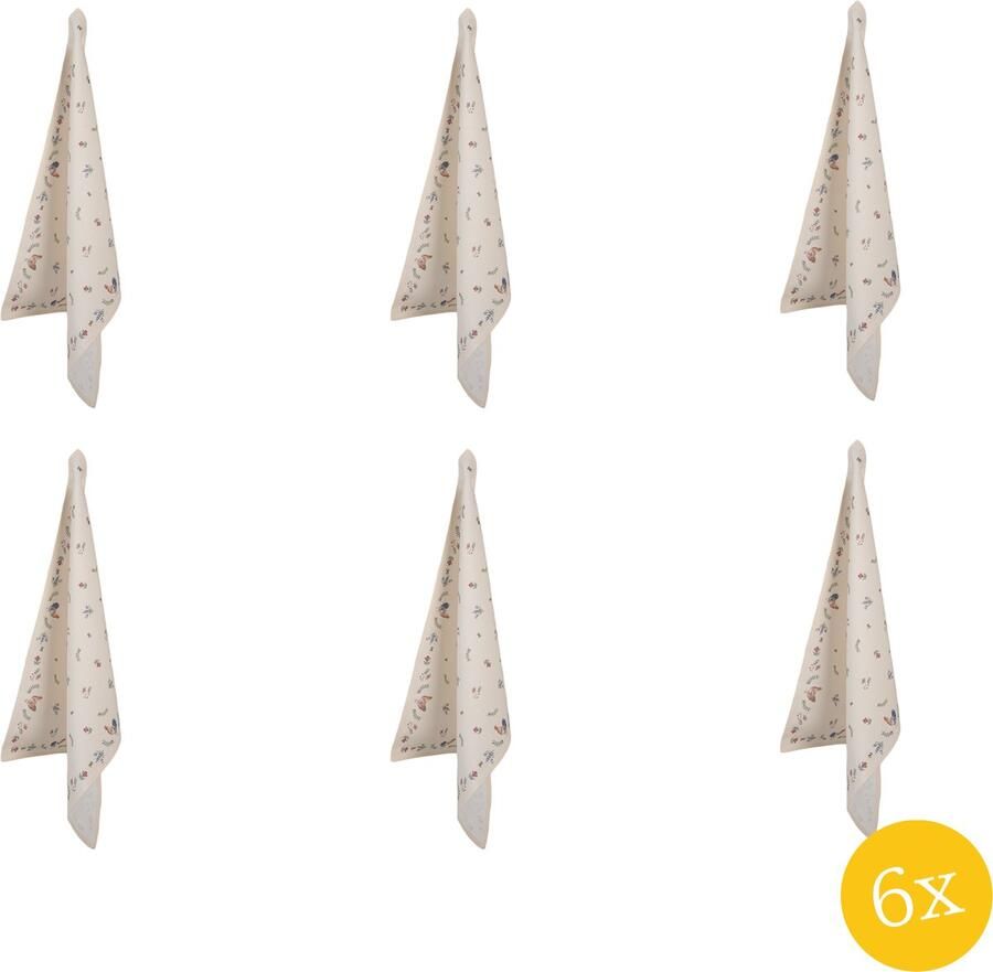 Clayre & Eef Theedoek set van 6 stuks 50x70 cm Beige Blauw Katoen Kip en Haan Keukenhanddoek