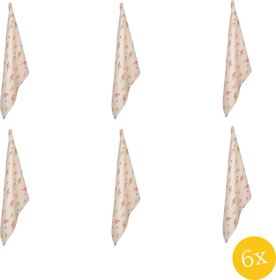 Clayre & Eef Theedoek set van 6 stuks 50x70 cm Beige Roze Katoen Rechthoek Ijsjes Keukenhanddoek