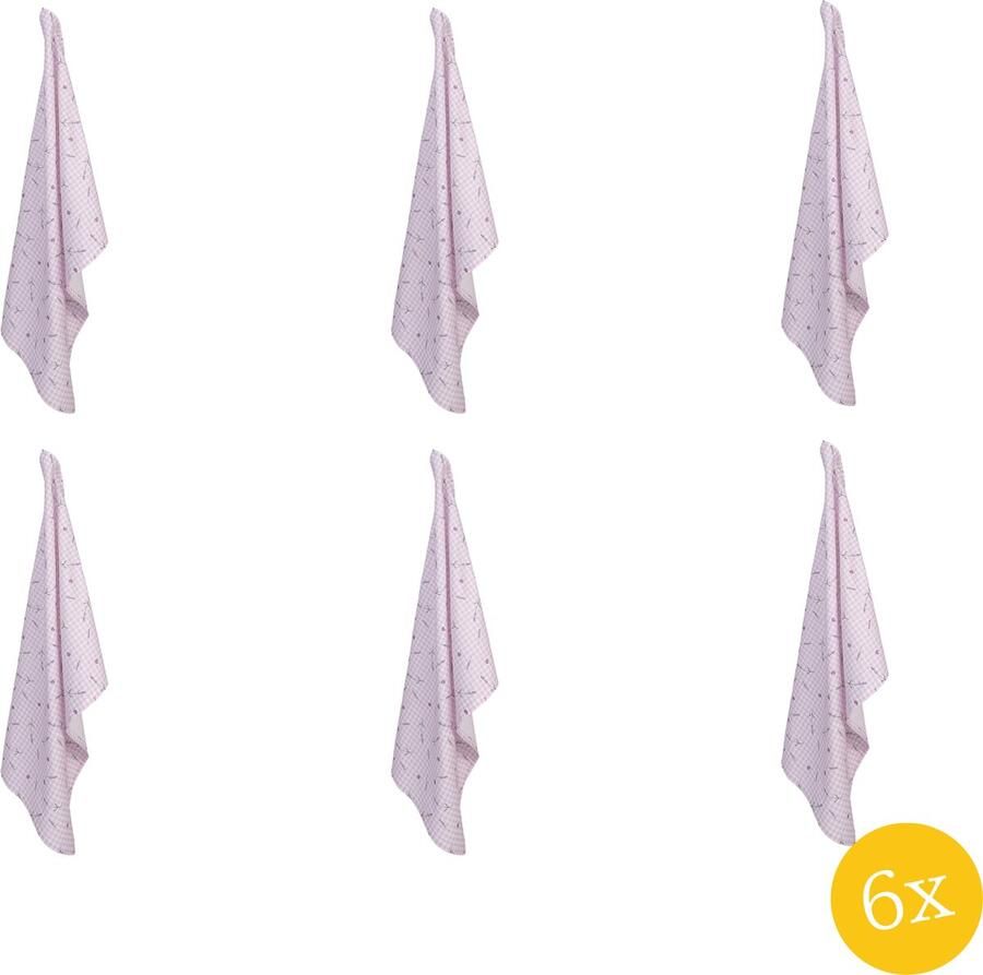 Clayre & Eef Theedoek set van 6 stuks 50x70 cm Paars Wit Katoen Lavendel Keukenhanddoek