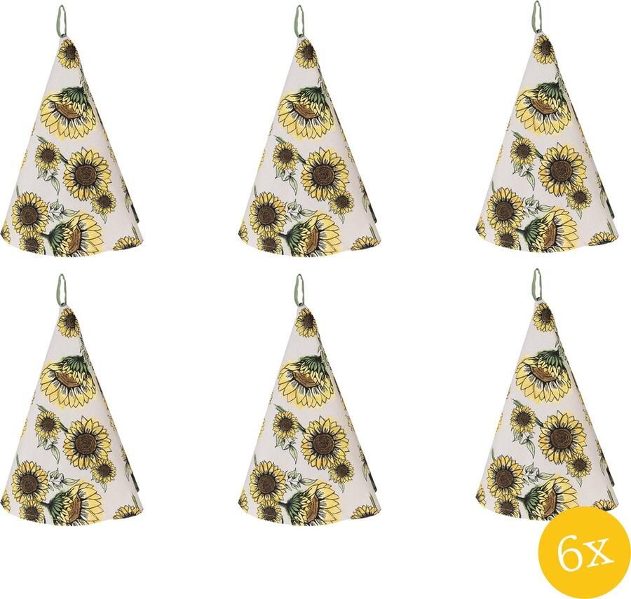 Clayre & Eef Theedoek set van 6 stuks Ø 80 cm Beige Geel Katoen Rond Zonnebloemen Keukenhanddoek