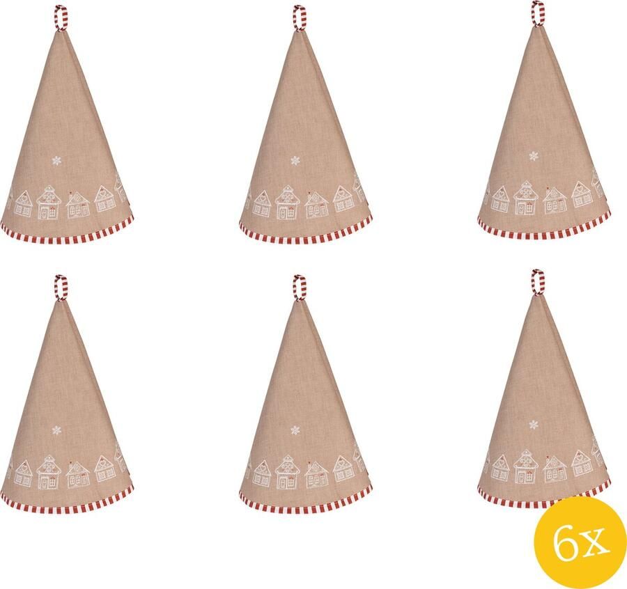 Clayre & Eef Theedoek Ø set van 6 stuks Ø 80 cm Bruin Katoen Rond Gingerbread house Keukenhanddoek