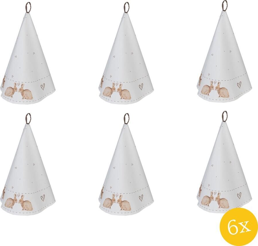 Clayre & Eef Theedoek set van 6 stuks Ø 80 cm Wit Bruin Katoen Rond Konijn Keukenhanddoek