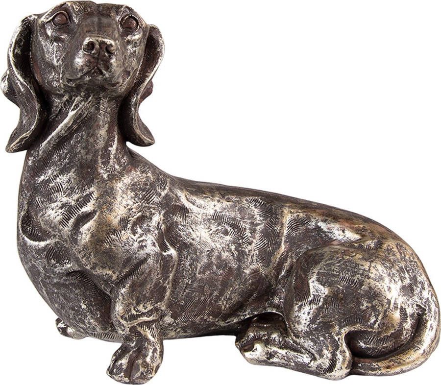 Clayre & Eef Decoratie beeld hond 23 cm Zilverkleurig Kunststof Woonaccessoires Beeld decoratie Decoratieve accessoires