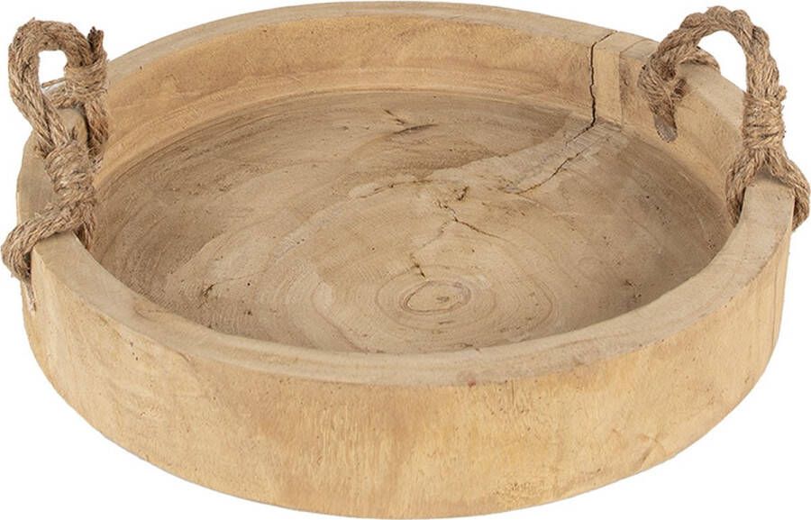 Clayre & Eef Decoratie Dienblad Ø 35 cm Bruin Hout Rond Serveerschaal Bruin Serveerschaal