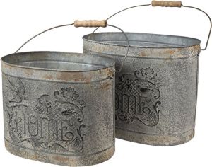 Clayre & Eef Decoratie Emmer 31*20*23 27*17*21 cm Grijs Bruin Metaal Vogel Home