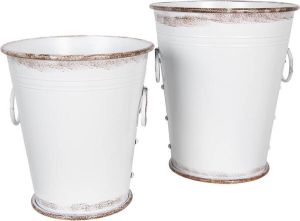 Clayre & Eef Decoratie Emmer Set Van 2 Wit Metaal Decoratie Emmertjes Emmer Wit Decoratie Emmertjes Emmer
