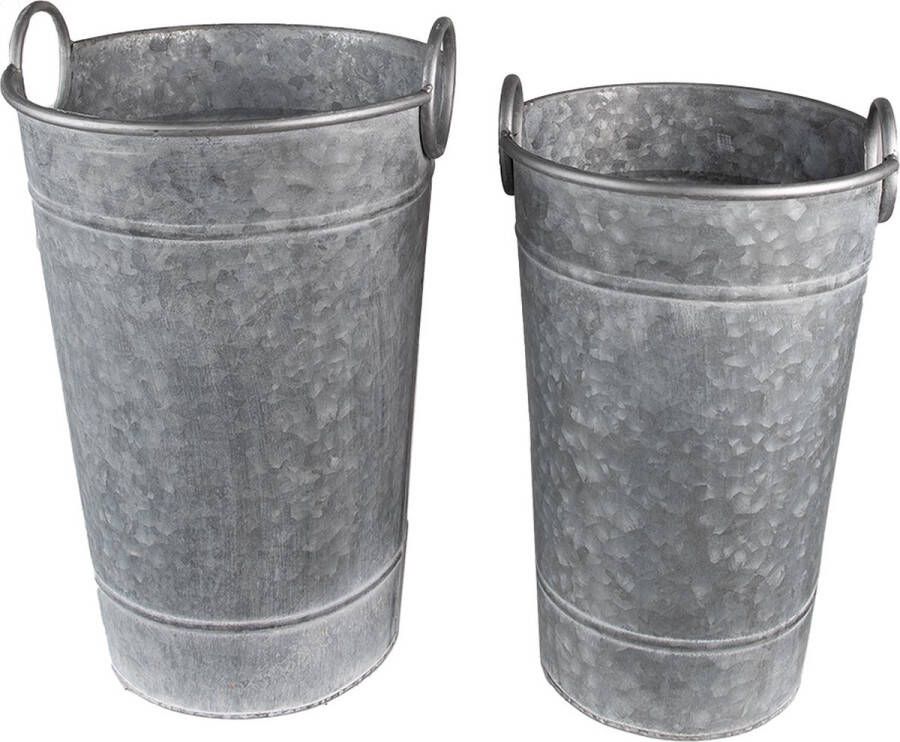 Clayre & Eef Decoratie Emmer Set van 2 Ø 29x41 cm Grijs Metaal Rond Bloempot