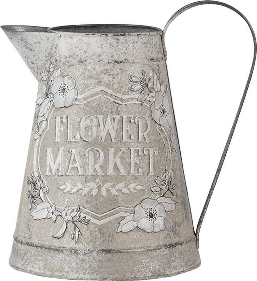 Clayre & Eef Decoratie Kan 17*17*23 cm Grijs Metaal Rond Flower market Decoratieve Waterkan Decoratieve Gieter Tuindecoratie