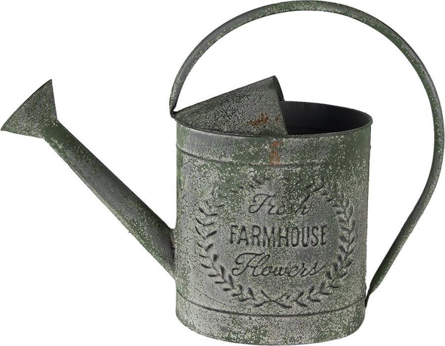 Clayre & Eef Decoratie Gieter 49x18x37 Cm Groen Metaal Farmhouse Flowers Plantengieter Tuingieter Groen Plantengieter