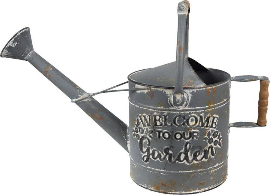 Clayre & Eef Decoratie Gieter 53x20x24 cm Grijs Wit Metaal Bloemen Welcome Plantengieter