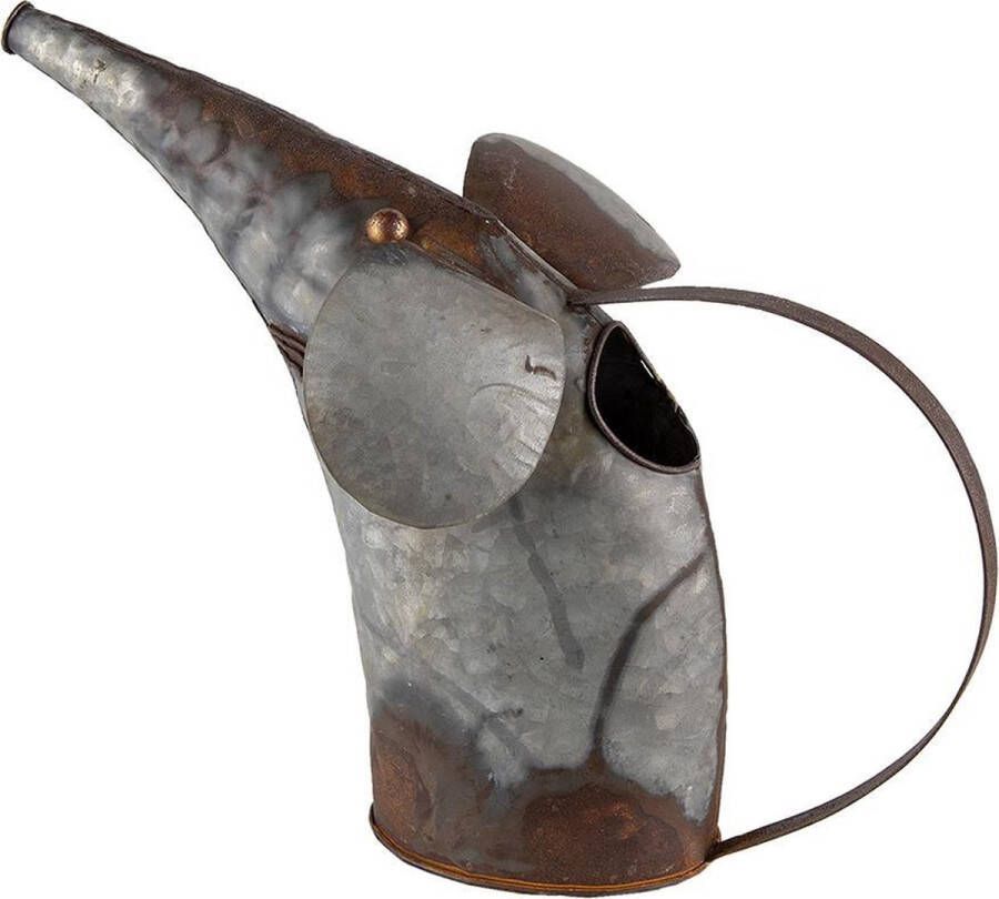 Clayre & Eef Decoratie Gieter Muis 40x15x30 cm Grijs Metaal Muis Plantengieter